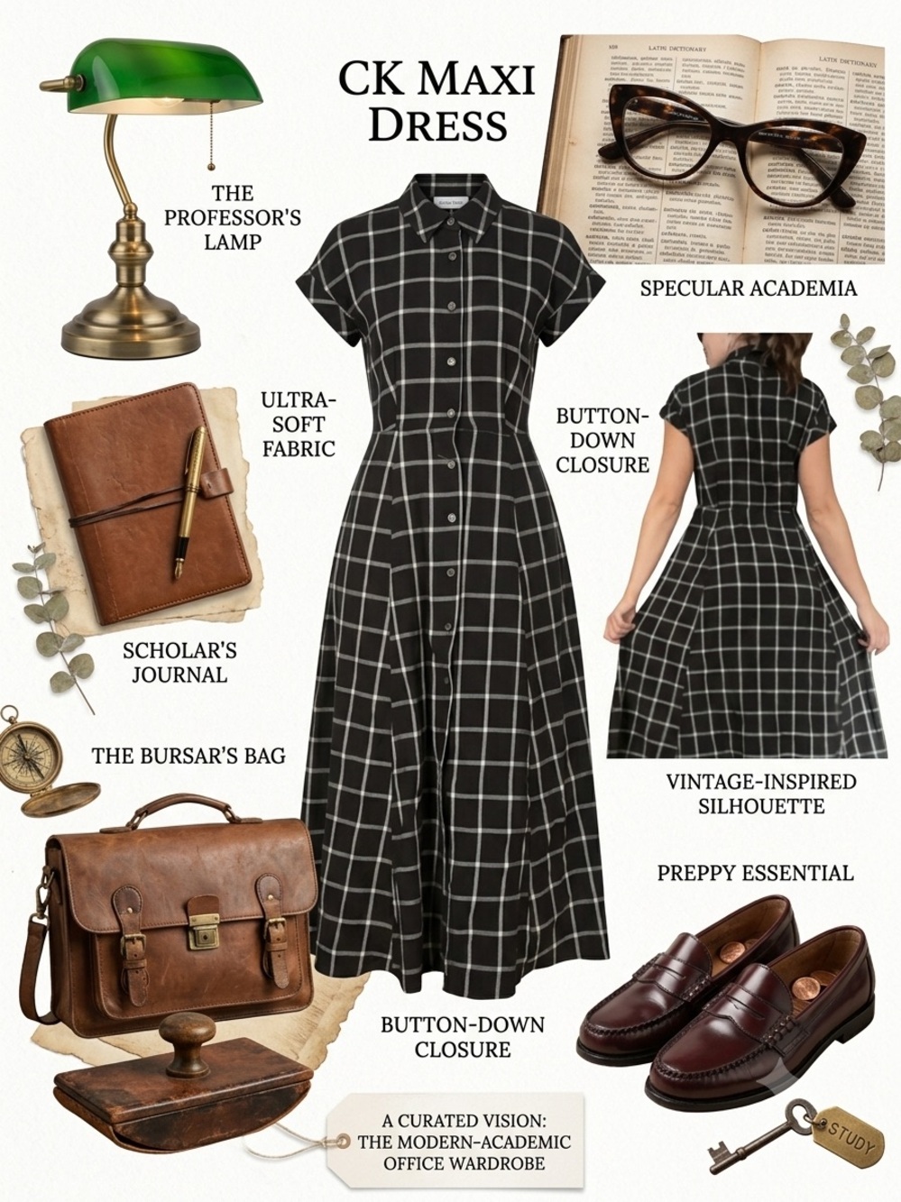 Calvin Klein Black and White Windowpane Maxi Dress